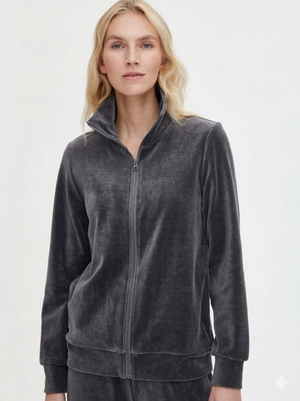 NANSO FINLAND NWT Charcoal Gray Velour Zip Up Track Jacket Small